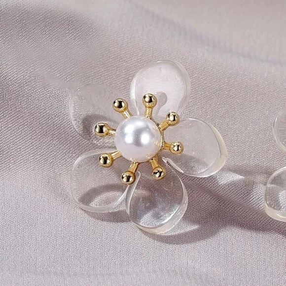 Any 4/$25! Translucent Flower Pearl Stud Earrings - Picture 5 of 10